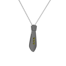 Taşlı Kravat Kolye - Peridot 925 ayar siyah rodyum kaplama gümüş kolye (40 cm gümüş rolo zincir) #1i271h7