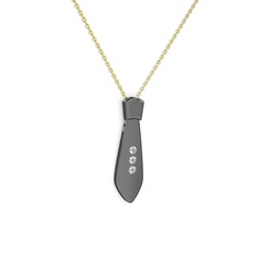 Taşlı Kravat Kolye - Beyaz zirkon 925 ayar siyah rodyum kaplama gümüş kolye (40 cm gümüş rolo zincir) #1jf1r1z