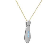 Taşlı Kravat Kolye - Akuamarin 14 ayar beyaz altın kolye (40 cm altın rolo zincir) #1limk4t