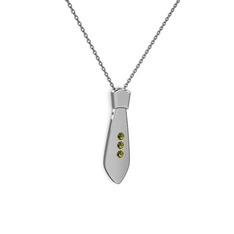 Taşlı Kravat Kolye - Peridot 18 ayar beyaz altın kolye (40 cm gümüş rolo zincir) #1mkmy7q