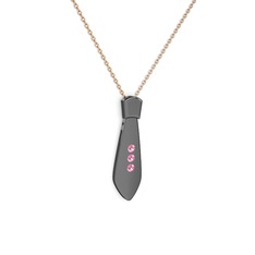 Taşlı Kravat Kolye - Pembe kuvars 925 ayar siyah rodyum kaplama gümüş kolye (40 cm rose altın rolo zincir) #1mlyfuo