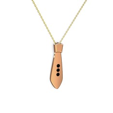 Taşlı Kravat Kolye - Siyah zirkon 925 ayar rose altın kaplama gümüş kolye (40 cm gümüş rolo zincir) #1mswmws