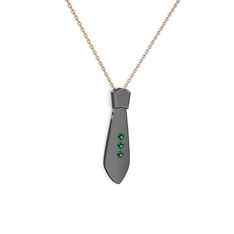 Taşlı Kravat Kolye - Yeşil kuvars 925 ayar siyah rodyum kaplama gümüş kolye (40 cm rose altın rolo zincir) #1nct4tw