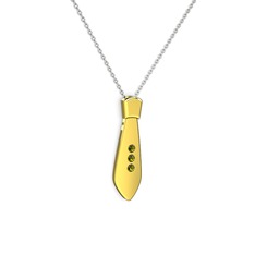 Taşlı Kravat Kolye - Peridot 8 ayar altın kolye (40 cm beyaz altın rolo zincir) #1nuumxp