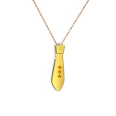 Taşlı Kravat Kolye - Sitrin 18 ayar altın kolye (40 cm gümüş rolo zincir) #1otwbl