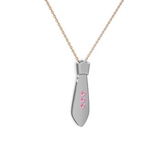 Taşlı Kravat Kolye - Pembe kuvars 18 ayar beyaz altın kolye (40 cm rose altın rolo zincir) #1q9c3xy