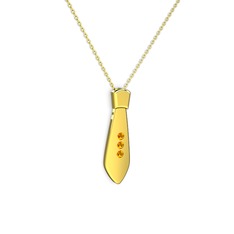 Taşlı Kravat Kolye - Sitrin 14 ayar altın kolye (40 cm altın rolo zincir) #1sieca3