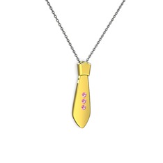 Pembe kuvars 8 ayar altın kolye (40 cm gümüş rolo zincir)