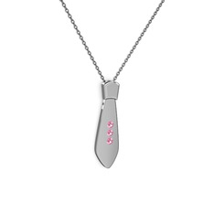Taşlı Kravat Kolye - Pembe kuvars 14 ayar beyaz altın kolye (40 cm gümüş rolo zincir) #1v8o58r