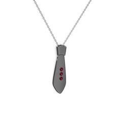 Taşlı Kravat Kolye - Rodolit garnet 925 ayar siyah rodyum kaplama gümüş kolye (40 cm gümüş rolo zincir) #1w2kzdo