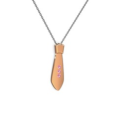 Pembe kuvars 18 ayar rose altın kolye (40 cm gümüş rolo zincir)