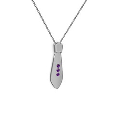 Taşlı Kravat Kolye - Ametist 14 ayar beyaz altın kolye (40 cm gümüş rolo zincir) #1wrt8f9