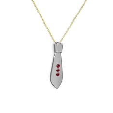 Taşlı Kravat Kolye - Garnet 14 ayar beyaz altın kolye (40 cm altın rolo zincir) #1yaifce