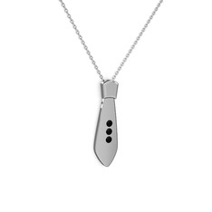 Taşlı Kravat Kolye - Siyah zirkon 14 ayar beyaz altın kolye (40 cm beyaz altın rolo zincir) #1yiq7uk