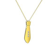 Taşlı Kravat Kolye - Beyaz zirkon 925 ayar altın kaplama gümüş kolye (40 cm altın rolo zincir) #1yu58es