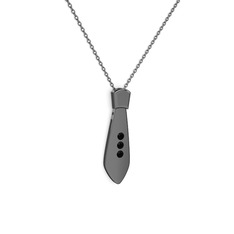 Taşlı Kravat Kolye - Siyah zirkon 925 ayar siyah rodyum kaplama gümüş kolye (40 cm gümüş rolo zincir) #1yw8ec6