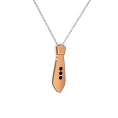 Taşlı Kravat Kolye - Siyah zirkon 14 ayar rose altın kolye (40 cm gümüş rolo zincir) #22wuth