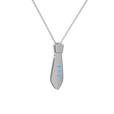 Taşlı Kravat Kolye - Akuamarin 8 ayar beyaz altın kolye (40 cm gümüş rolo zincir) #35fa
