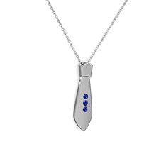 Taşlı Kravat Kolye - Lab safir 925 ayar gümüş kolye (40 cm beyaz altın rolo zincir) #41x4ac