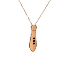 Taşlı Kravat Kolye - Siyah zirkon 14 ayar rose altın kolye (40 cm rose altın rolo zincir) #6lyg6n