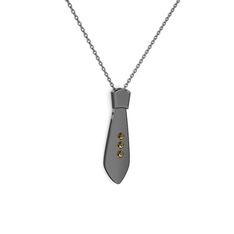 Taşlı Kravat Kolye - Dumanlı kuvars 925 ayar siyah rodyum kaplama gümüş kolye (40 cm gümüş rolo zincir) #6ty22p