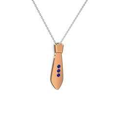 Taşlı Kravat Kolye - Lab safir 18 ayar rose altın kolye (40 cm beyaz altın rolo zincir) #72diyi
