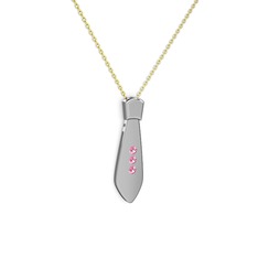 Pembe kuvars 18 ayar beyaz altın kolye (40 cm altın rolo zincir)