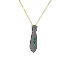 Taşlı Kravat Kolye - Yeşil kuvars 925 ayar siyah rodyum kaplama gümüş kolye (40 cm gümüş rolo zincir) #926080