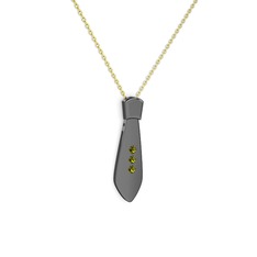 Taşlı Kravat Kolye - Peridot 925 ayar siyah rodyum kaplama gümüş kolye (40 cm altın rolo zincir) #98dnn3