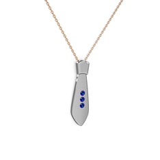 Taşlı Kravat Kolye - Lab safir 8 ayar beyaz altın kolye (40 cm rose altın rolo zincir) #98g75t