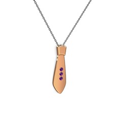 Taşlı Kravat Kolye - Ametist 925 ayar rose altın kaplama gümüş kolye (40 cm gümüş rolo zincir) #9y0pyy