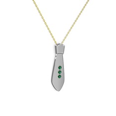 Taşlı Kravat Kolye - Yeşil kuvars 18 ayar beyaz altın kolye (40 cm gümüş rolo zincir) #aq936m