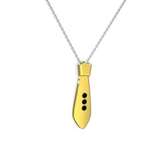 Taşlı Kravat Kolye - Siyah zirkon 8 ayar altın kolye (40 cm beyaz altın rolo zincir) #ckgvol