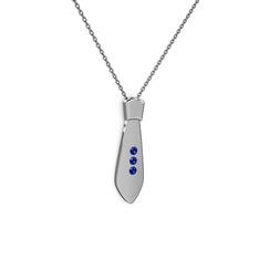 Lab safir 18 ayar beyaz altın kolye (40 cm gümüş rolo zincir)