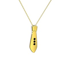 Taşlı Kravat Kolye - Siyah zirkon 18 ayar altın kolye (40 cm altın rolo zincir) #ievmmz