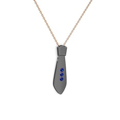 Lab safir 925 ayar siyah rodyum kaplama gümüş kolye (40 cm gümüş rolo zincir)