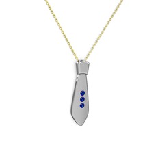 Lab safir 18 ayar beyaz altın kolye (40 cm gümüş rolo zincir)