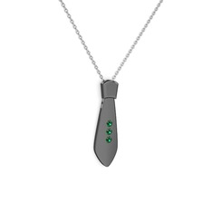 Taşlı Kravat Kolye - Yeşil kuvars 925 ayar siyah rodyum kaplama gümüş kolye (40 cm gümüş rolo zincir) #oba3p2