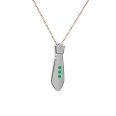 Taşlı Kravat Kolye - Kök zümrüt 14 ayar beyaz altın kolye (40 cm rose altın rolo zincir) #p0ii8l