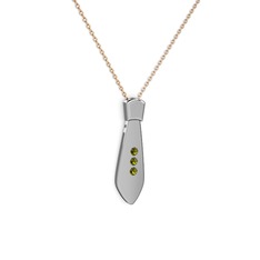 Taşlı Kravat Kolye - Peridot 925 ayar gümüş kolye (40 cm rose altın rolo zincir) #pqprvo