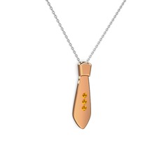 Taşlı Kravat Kolye - Sitrin 925 ayar rose altın kaplama gümüş kolye (40 cm gümüş rolo zincir) #qbppfo