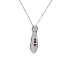 Taşlı Kravat Kolye - Rodolit garnet 14 ayar beyaz altın kolye (40 cm beyaz altın rolo zincir) #san6l5