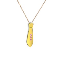 Taşlı Kravat Kolye - Pembe kuvars 18 ayar altın kolye (40 cm gümüş rolo zincir) #t90fb6