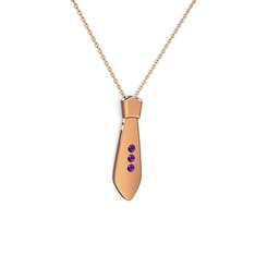 Taşlı Kravat Kolye - Ametist 14 ayar rose altın kolye (40 cm rose altın rolo zincir) #uo9cxw