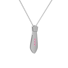 Pembe kuvars 18 ayar beyaz altın kolye (40 cm gümüş rolo zincir)