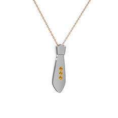Taşlı Kravat Kolye - Sitrin 8 ayar beyaz altın kolye (40 cm rose altın rolo zincir) #zakv3t