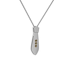 Taşlı Kravat Kolye - Dumanlı kuvars 14 ayar beyaz altın kolye (40 cm gümüş rolo zincir) #zkwhzl