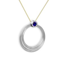 Casalina Halka Kolye - Lab safir 8 ayar beyaz altın kolye (40 cm altın rolo zincir) #1838mbx