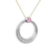 Pembe kuvars 8 ayar beyaz altın kolye (40 cm altın rolo zincir)