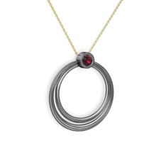 Casalina Halka Kolye - Rodolit garnet 925 ayar siyah rodyum kaplama gümüş kolye (40 cm altın rolo zincir) #1gxgmiv